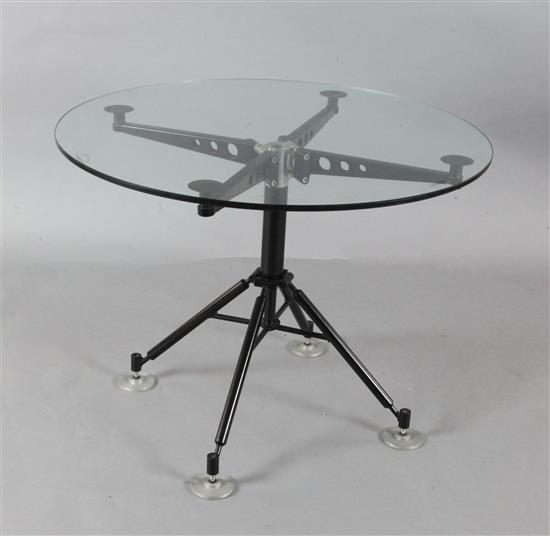 A Norman Foster for Tecno Nomos circular glass top table, Diam. 2ft 11.5in. H.2ft 3in.